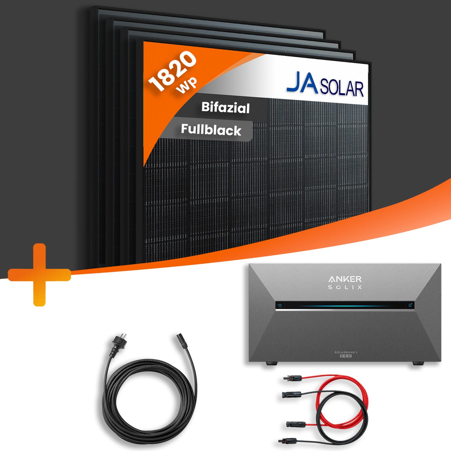 Balkonkraftwerk 1820Wp 4x JA Solar 445Wp Bifazial Fullblack mit Anker Solarbank 3 E2700 Pro