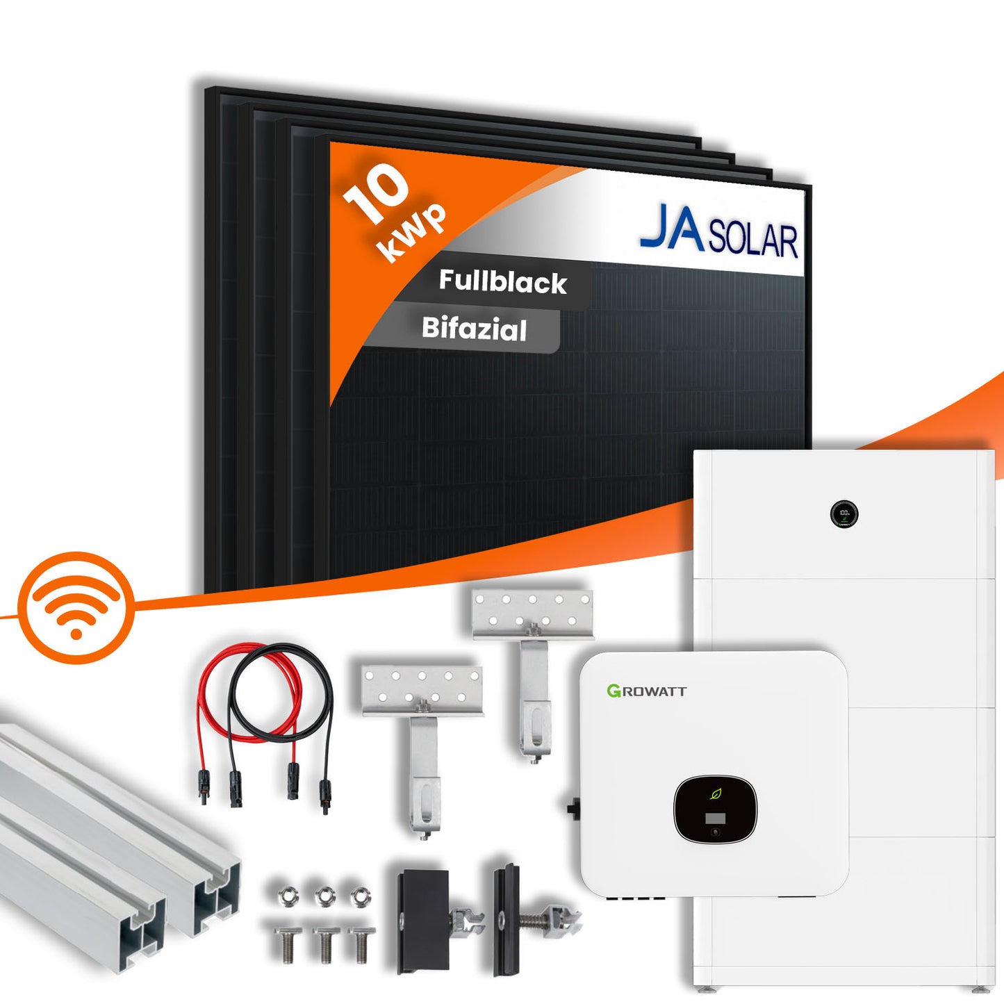 10 kWp Growatt PV-Anlage 22x JA Solar 445Wp Bifazial Fullblack 15kW Speicher