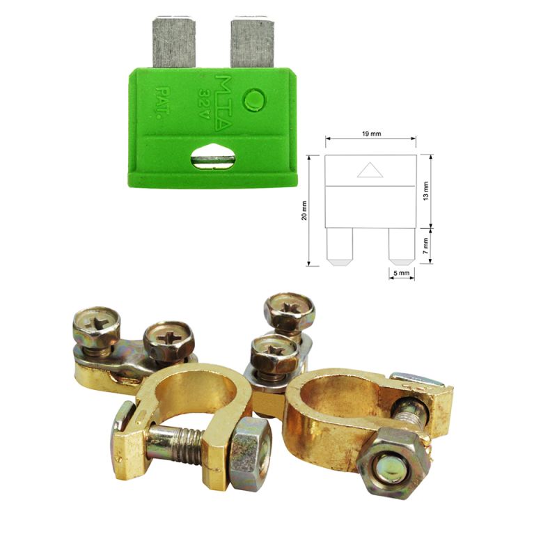 1.5m 6mm² Batteriekabel mit Flachsicherungshalter, 30A Sicherung und Polklemmen