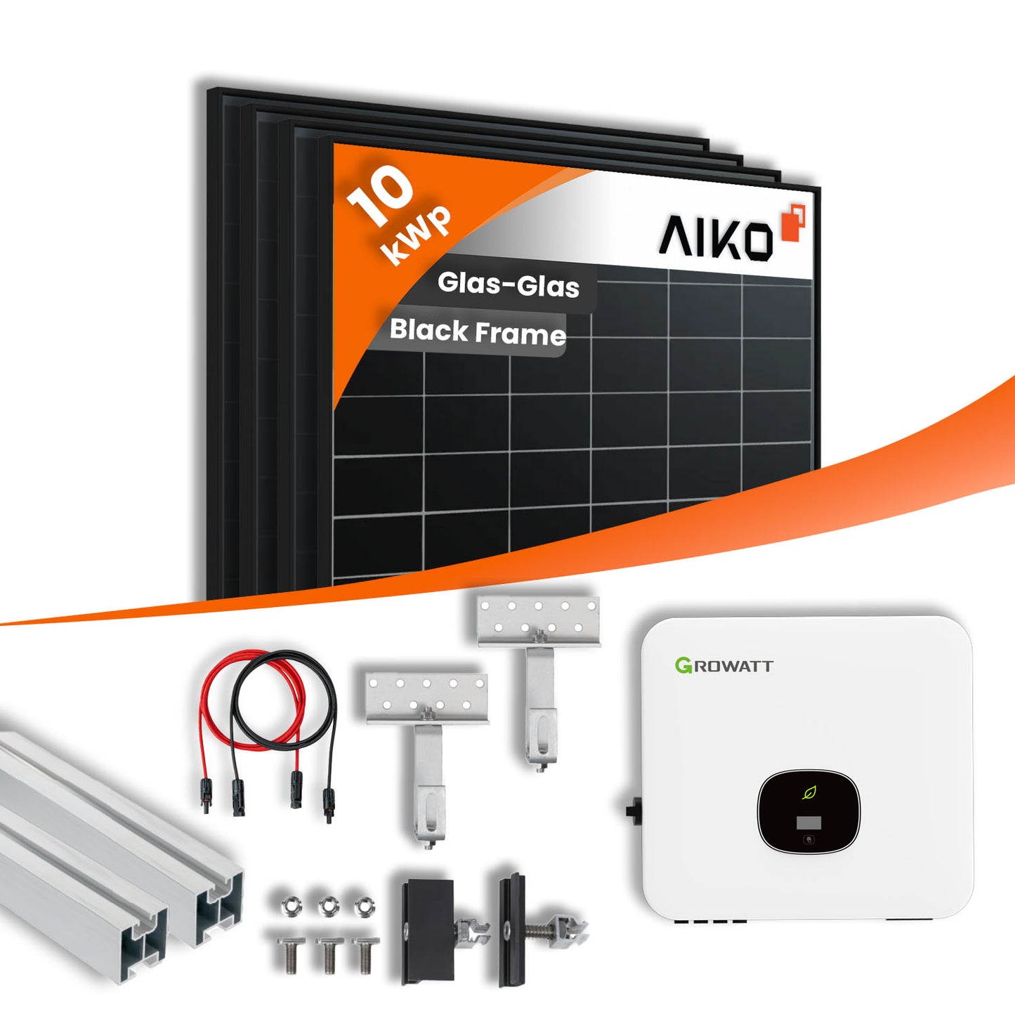 PV Komplettset 10 kWp - 22x Aiko 470Wp & Growatt  MOD 10KTL mit Speicheroption