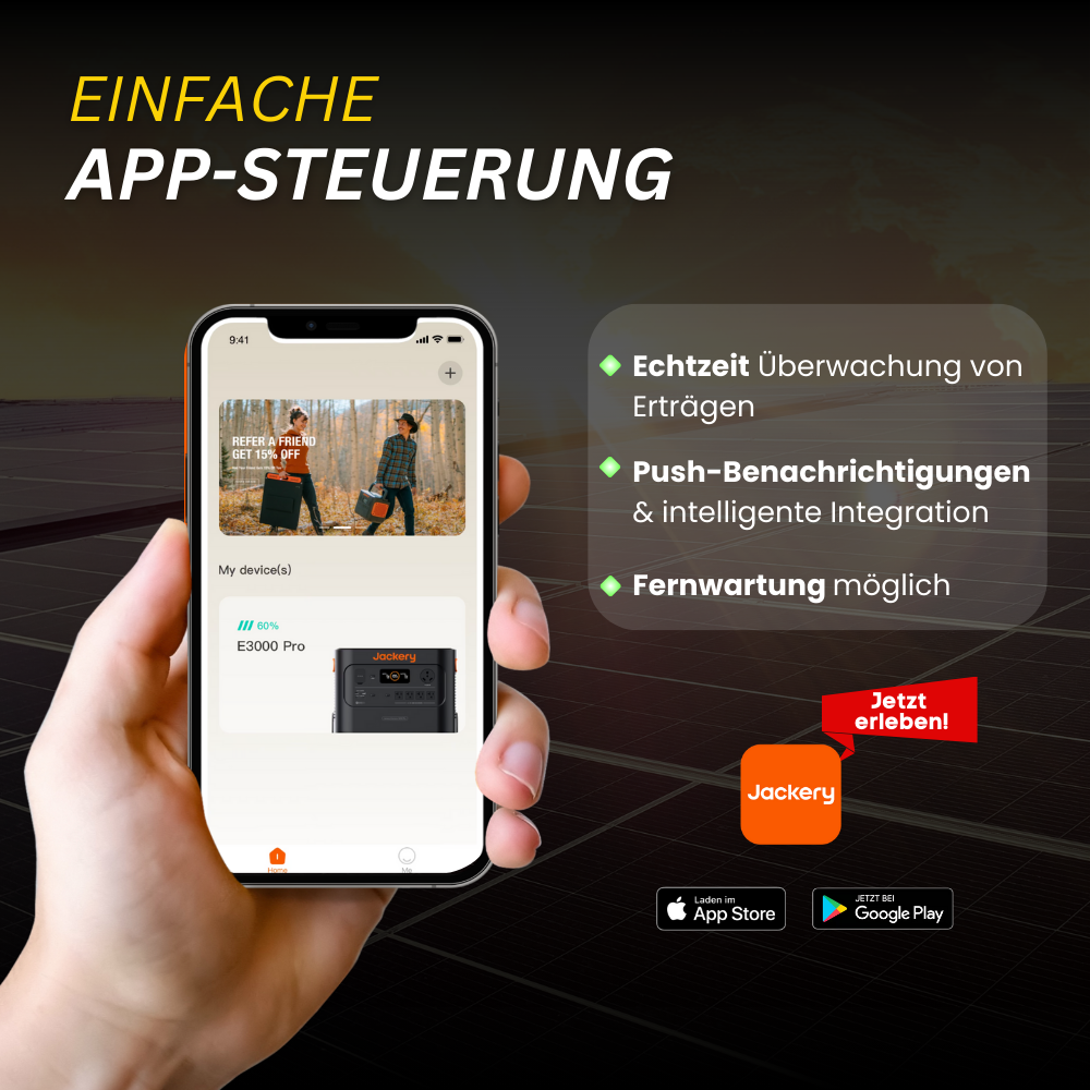 4000W Balkonkraftwerk Jackery mit 5kWh Speicher (8 x 500w Module + 2,52kWh Speicher Solarvault 3 Pro Max + 2,52kWh Zusatzspeicher)