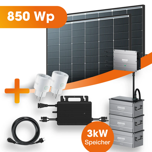 Balkonkraftwerk 860 Wp 2x Trina Solar Modul mit 3 kWh Speicher HMS-800w Wechselrichter Black Frame Komplettset