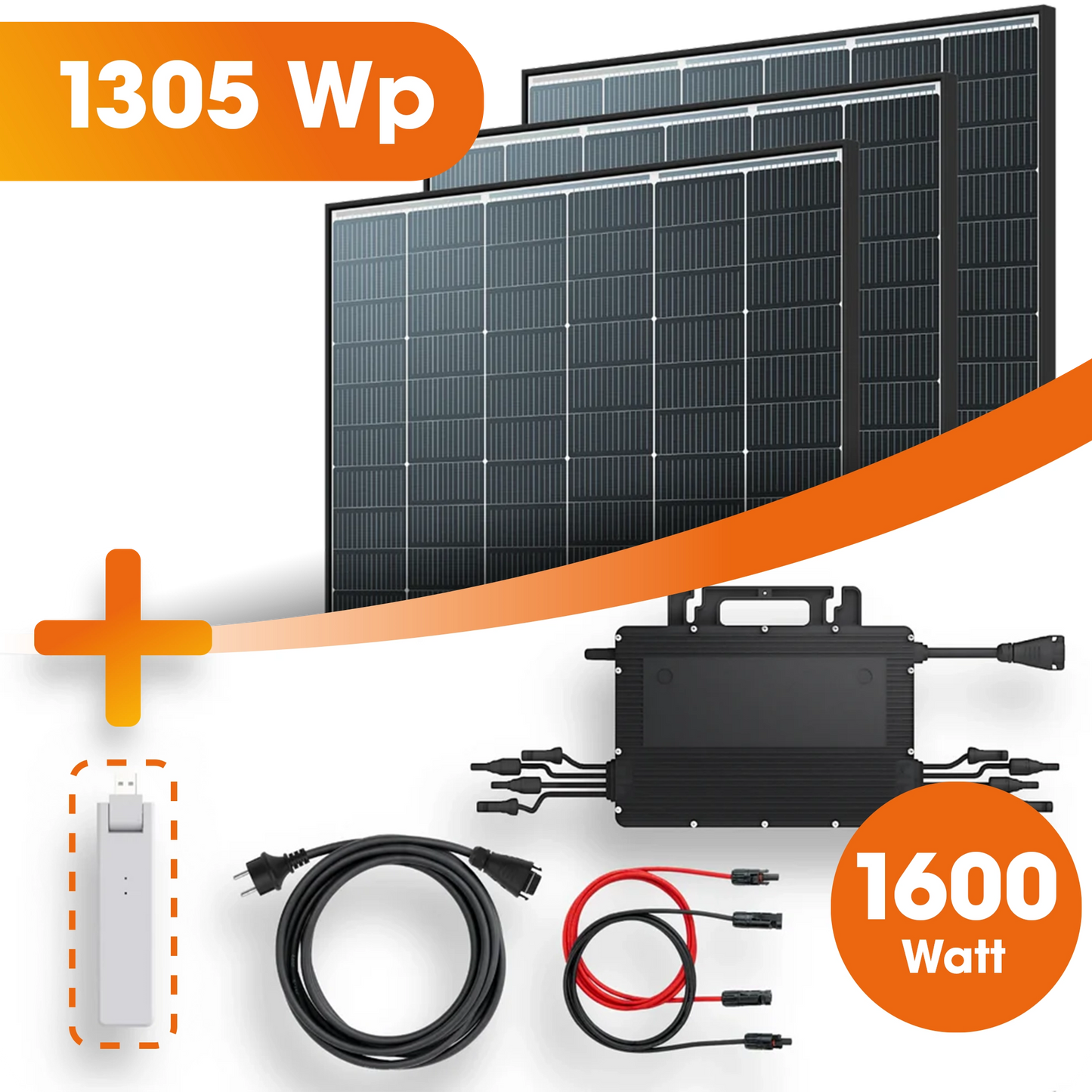 Balkonkraftwerk 1305Wp 3x Trina Solar Modul Hoymiles HMS-1600W Mikrowechselrichter Komplettset Black Frame