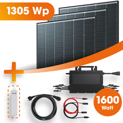 Balkonkraftwerk 1305Wp 3x Trina Solar Modul Hoymiles HMS-1600W Mikrowechselrichter Komplettset Black Frame