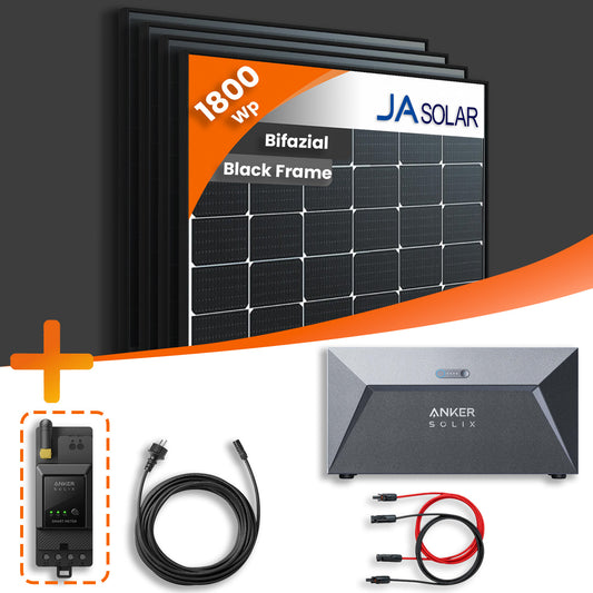Balkonkraftwerk 1800Wp 4x JA Solar Bifazial 450Wp mit Anker SOLIX 1,6 kWh Speicher