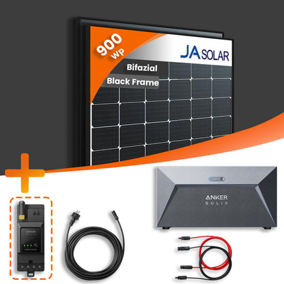 Balkonkraftwerk 900Wp 2x JA Solar Bifazial 450Wp mit Anker SOLIX 1,6 kWh Speicher