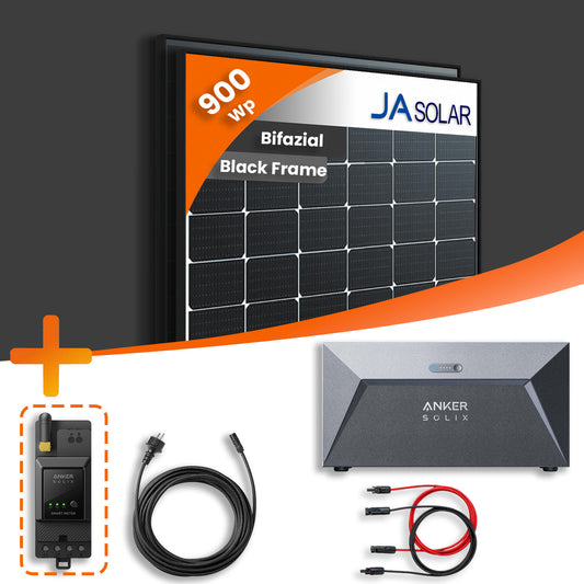 Balkonkraftwerk 900Wp 2x JA Solar Bifazial 450Wp mit Anker SOLIX 1,6 kWh Speicher