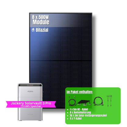 4000W Balkonkraftwerk Jackery mit 7,5kWh Speicher (8 x 500w Module + 2,52kWh Speicher Solarvault 3 Pro + 2 x 2,52kWh Zusatzspeicher)