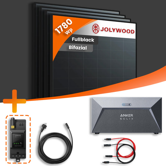 Balkonkraftwerk 1780Wp 4x Jolywood Bifazial Fullblack 445Wp mit Anker SOLIX 1,6 kWh Speicher