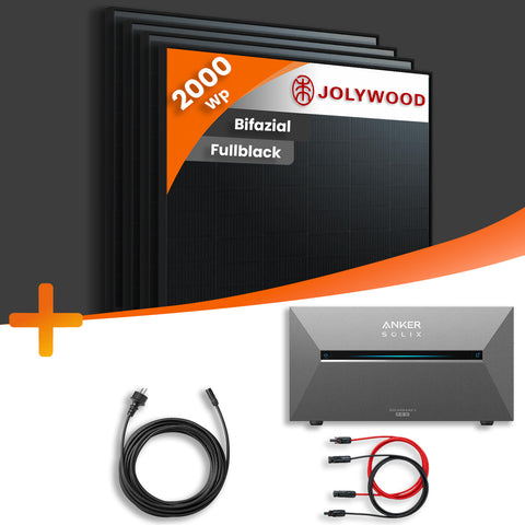 Balkonkraftwerk 2000Wp 4x Jolywood 500Wp Bifazial Fullblack mit Anker Solarbank 3 E2700 Pro
