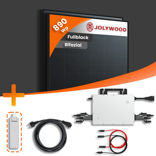 Balkonkraftwerk 890Wp 2x Jolywood Bifazial Fullblack 445Wp Hoymiles HMS-800W-2T