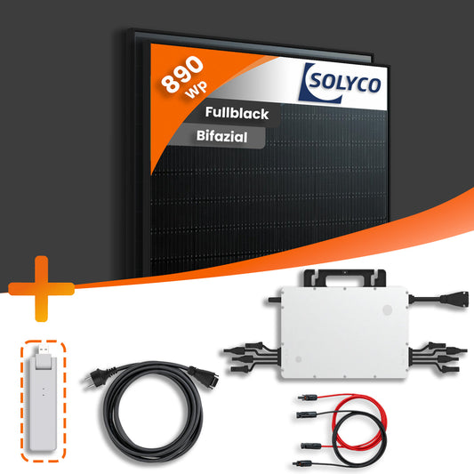 Balkonkraftwerk 890Wp 2x Solyco Pro Bifazial Fullblack 445Wp Hoymiles HMS-800W-2T