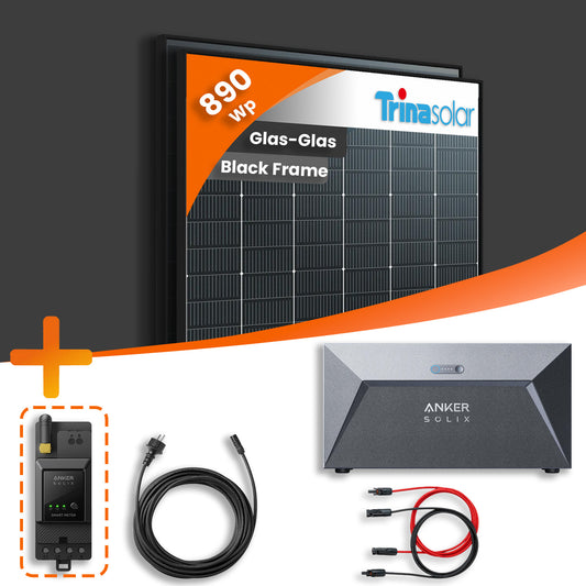 Balkonkraftwerk 890Wp 2x Trina Vertex S+ 445Wp mit Anker SOLIX 1,6 kWh Speicher