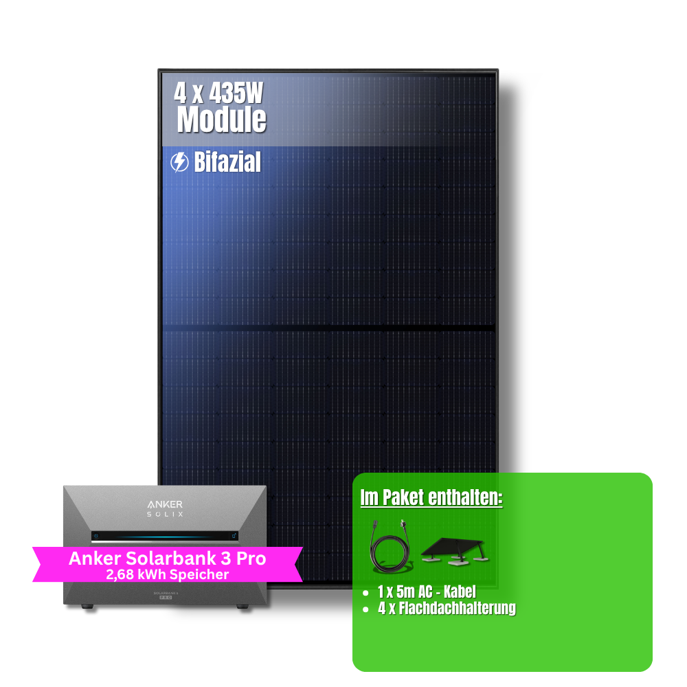 1740W Balkonkraftwerk Anker mit 2,6kWh Speicher (4 x 435w Module + 2,6kWh Anker 3 Pro Speicher)