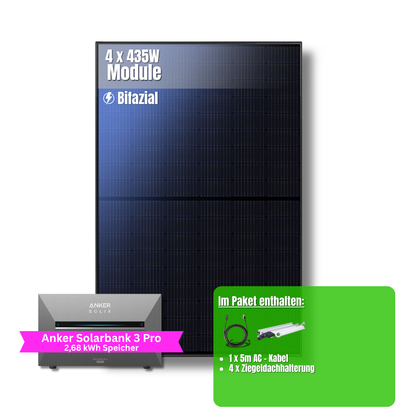 1740W Balkonkraftwerk Anker mit 2,6kWh Speicher (4 x 435w Module + 2,6kWh Anker 3 Pro Speicher)
