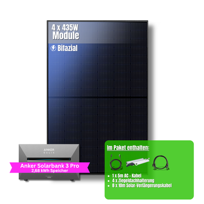 1740W Balkonkraftwerk Anker mit 2,6kWh Speicher (4 x 435w Module + 2,6kWh Anker 3 Pro Speicher)