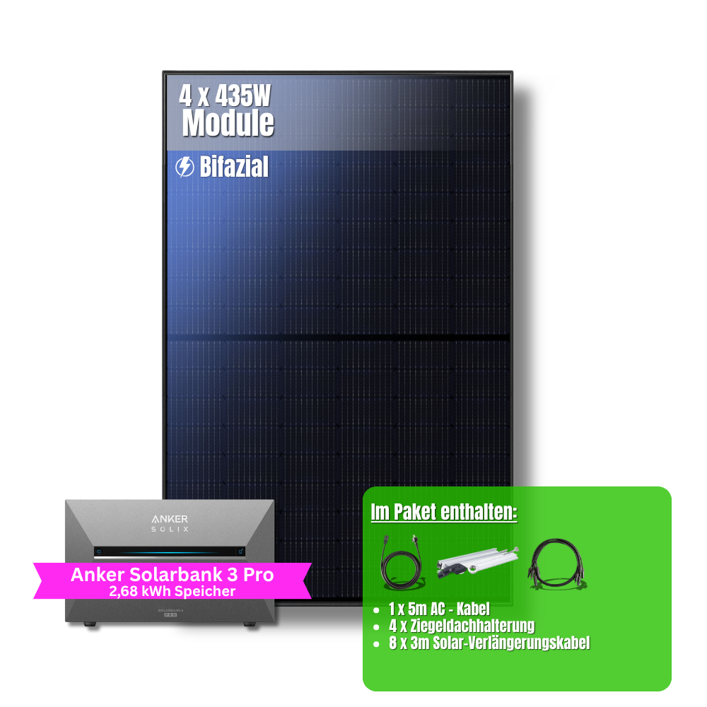 1740W Balkonkraftwerk Anker mit 2,6kWh Speicher (4 x 435w Module + 2,6kWh Anker 3 Pro Speicher)