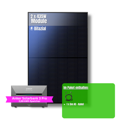 870W Balkonkraftwerk Anker mit 2,69kWh Speicher (2 x 435w Module + 2,69kWh Anker SOLIX Solarbank 3 Pro)