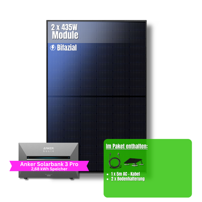 870W Balkonkraftwerk Anker mit 2,69kWh Speicher (2 x 435w Module + 2,69kWh Anker SOLIX Solarbank 3 Pro)