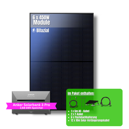2700W Balkonkraftwerk Anker mit 2,6kWh Speicher (6 x 450w Module + 2,69kWh Anker SOLIX Solarbank 3 Pro)