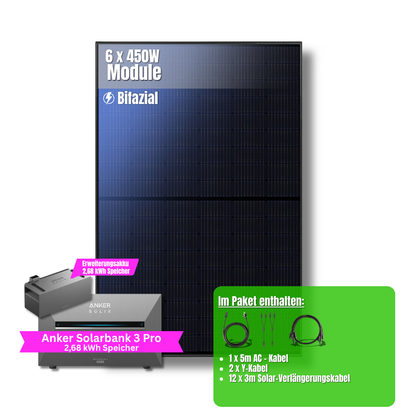 2700W Balkonkraftwerk Anker mit 5,4kWh Speicher (6 x 450w Module + 2,69kWh Anker SOLIX Solarbank 3 Pro + 2,69kWh Zusatzspeicher)