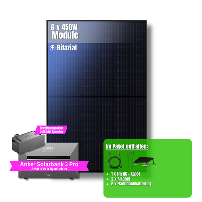 2700W Balkonkraftwerk Anker mit 5,4kWh Speicher (6 x 450w Module + 2,69kWh Anker SOLIX Solarbank 3 Pro + 2,69kWh Zusatzspeicher)