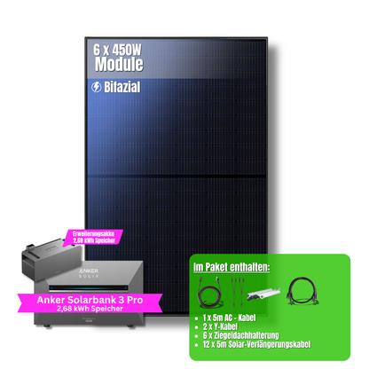 2700W Balkonkraftwerk Anker mit 5,4kWh Speicher (6 x 450w Module + 2,69kWh Anker SOLIX Solarbank 3 Pro + 2,69kWh Zusatzspeicher)