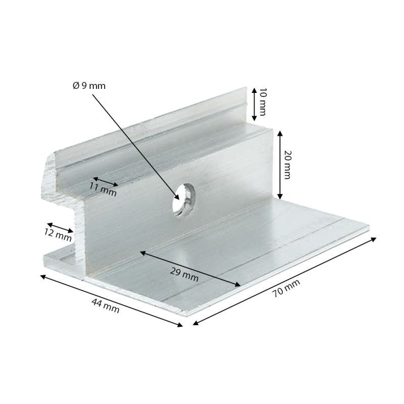 40mm Endklemme Aluminium für Solarmodule mit 40mm Rahmenstärke