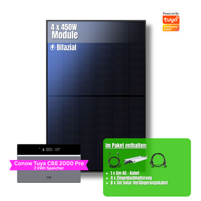 1800W Balkonkraftwerk Tuya mit 2kWh Speicher (4 x 450w Module + 2kWh Speicher CBE 2000 Pro)