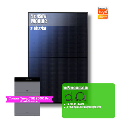 1800W Balkonkraftwerk Tuya mit 6kWh Speicher (4 x 450w Module + 2kwh Speicher CBE 2000 Pro + 2x 2kWh Zusatzakku)