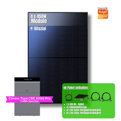 1800W Balkonkraftwerk Tuya mit 6kWh Speicher (4 x 450w Module + 2kwh Speicher CBE 2000 Pro + 2x 2kWh Zusatzakku)