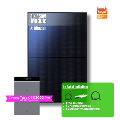 1800W Balkonkraftwerk Tuya mit 6kWh Speicher (4 x 450w Module + 2kwh Speicher CBE 2000 Pro + 2x 2kWh Zusatzakku)