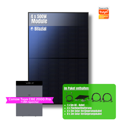 2000W Balkonkraftwerk Tuya mit 7kWh Speicher (4 x 500w Module + 2kwh Speicher CBE 2000 Pro + 5kWh Zusatzakku)