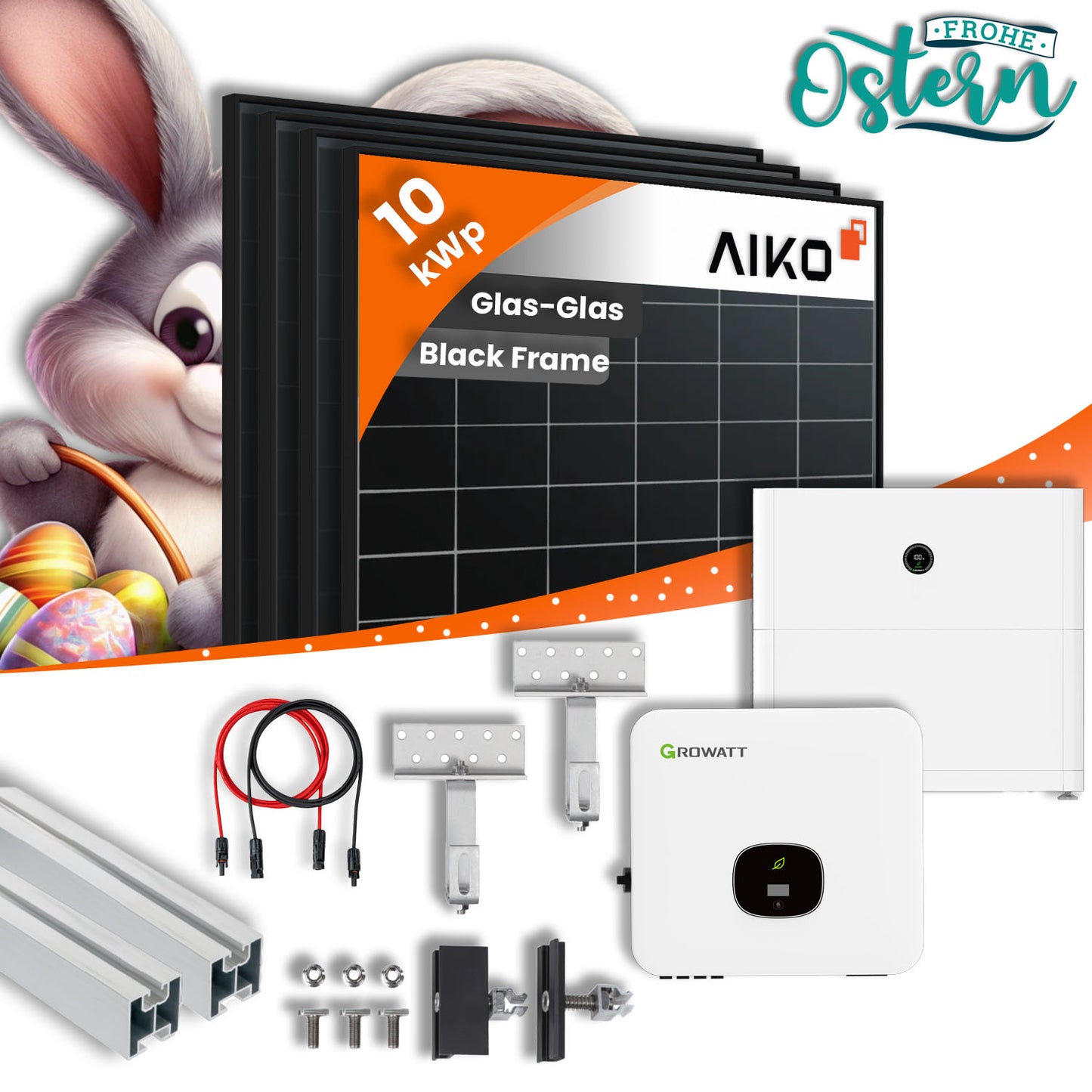 PV Komplettset 10 kWp - 22x Aiko 470Wp & Growatt  MOD 10KTL mit Speicheroption