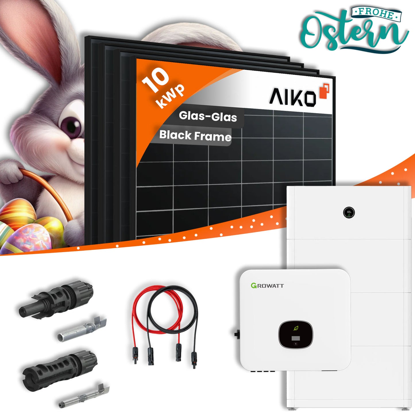 PV Komplettset 10 kWp - 22x Aiko 470Wp & Growatt  MOD 10KTL mit Speicheroption
